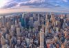 Aerial view of a bustling city skyline.