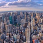 Aerial view of a bustling city skyline.