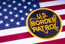 US Border Patrol logo on American flag background