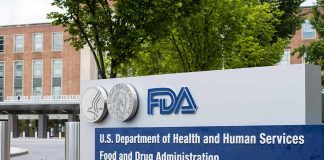 FDA building entrance with department sign and trees