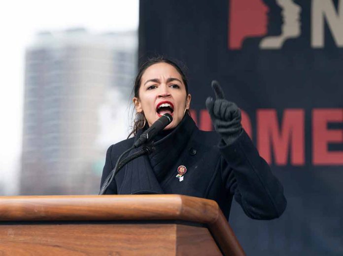 Person speaking passionately at an outdoor podium event