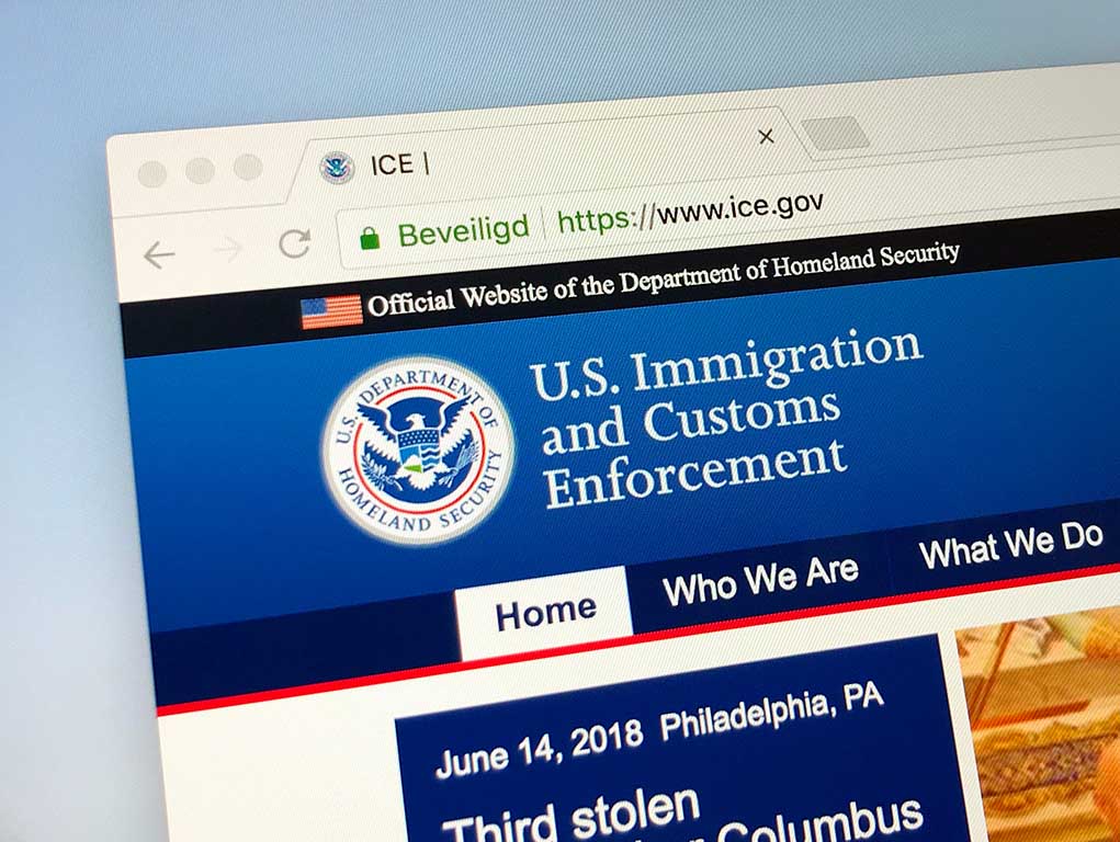 US Immigration and Customs Enforcement website homepage screenshot