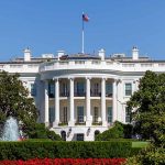 White House with fountain and garden in foreground