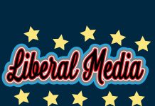 Liberal Media text surrounded by yellow stars