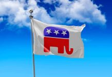 Gray flag with a red elephant symbol