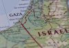 Map showing Gaza Strip and parts of Israel