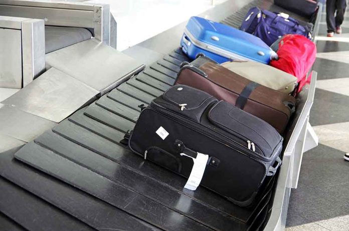 84943465 featured image Suitcases on an airport baggage carousel.