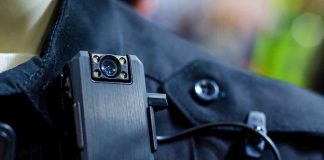 Body camera attached to a black uniform