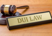 Gavel and DUI Law nameplate on desk