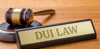 Gavel and DUI Law nameplate on desk