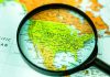 Magnifying glass over United States on map