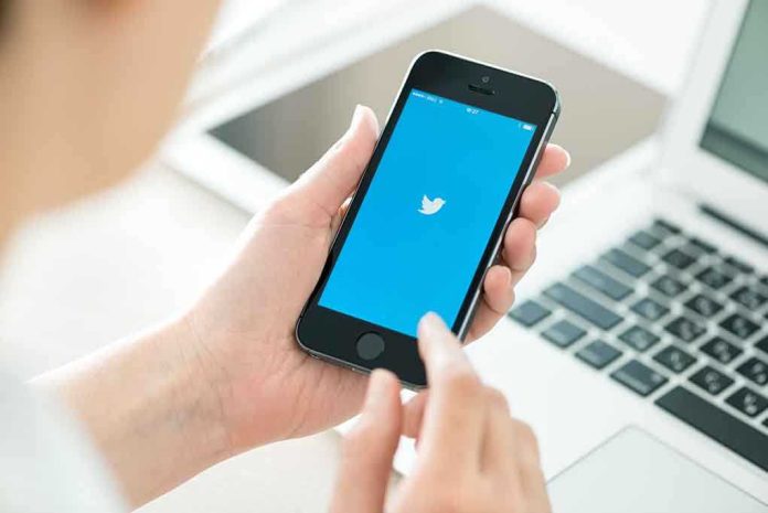shutterstock_202781149.jpg Person holding a smartphone displaying the Twitter app