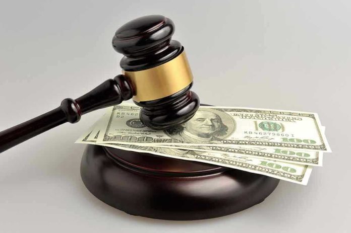 Gavel resting on hundred dollar bills