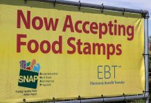 SNPA Deadline Looms – 41 Million Americans AFFECTED! Yellow sign now accepting food stamps EBT SNAP