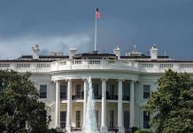 White House Scandal – Congressman’s Intimate Photos LEAKED! White House with American flag and fountain, stormy sky.