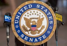 Authoritarian Playbook EXPOSED—Senator Rings ALARM! Sign displaying United States Senate in a government building