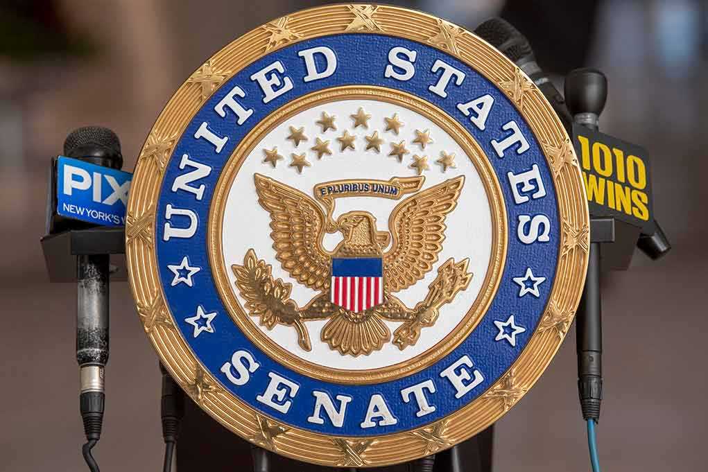 Sign displaying United States Senate in a government building