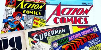 Assorted vintage Superman and Supergirl comic book covers.