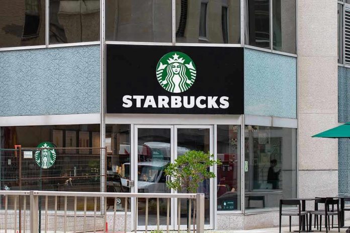 Starbucks storefront with glass doors and logo