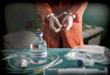 Death Row MELTDOWN — Killer Refuses Choice Vial labeled Sodium Thiopental near handcuffed person.