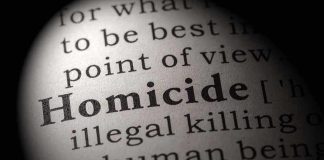 Magnified text showing definition of homicide.
