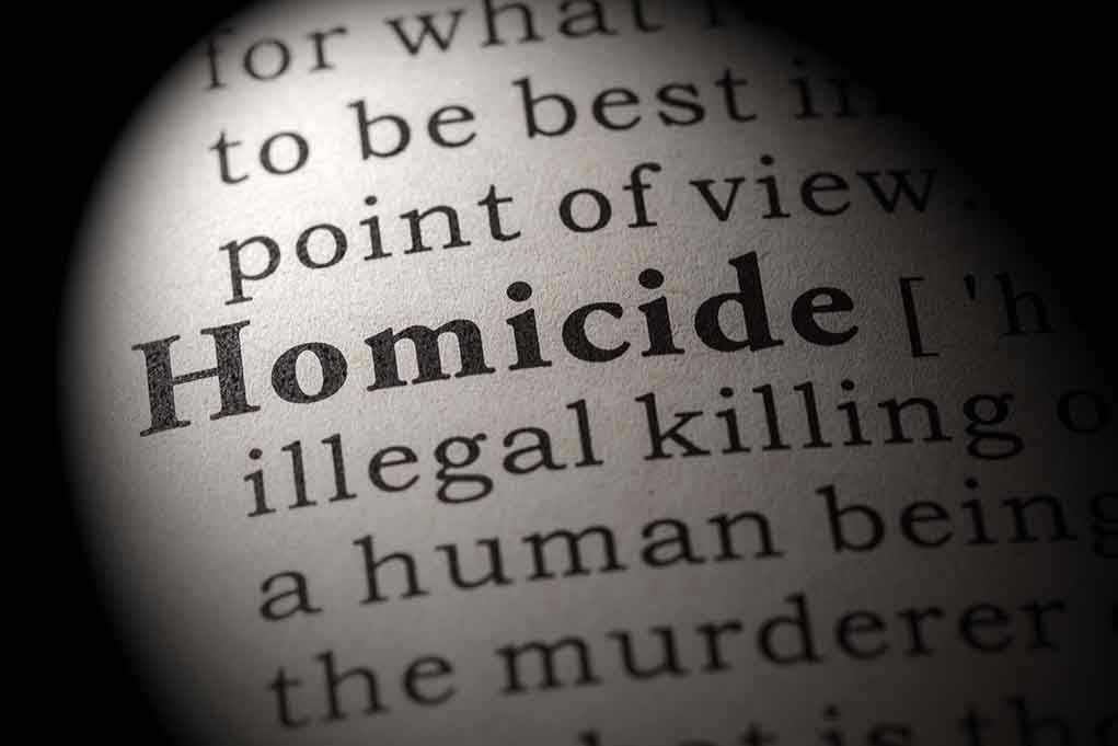 Magnified text showing definition of homicide.