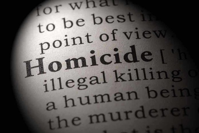 Magnified text showing definition of homicide.