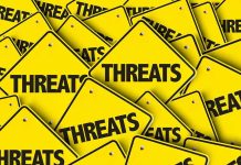 Yellow warning signs with the word THREATS.