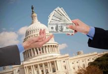 SHOCKING Tax Reform: Rich Win, Poor Lose Hands exchanging money in front of Capitol building.