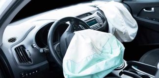 Deployed airbags in cars interior.