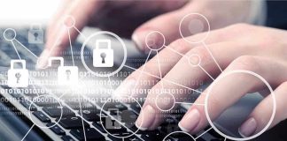 GOVERNMENT Leaks Nude Victims—Now They’re Targeted Hands typing with cybersecurity icons overlay.