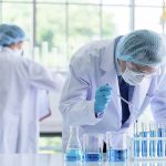 Scientists working in a laboratory with test tubes