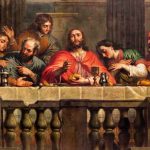 Jesus and disciples seated at a long table.