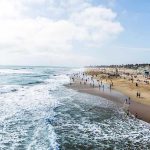 Windsurfer SLAMS Whale In San Francisco Crowded beach with waves and people enjoying sun.