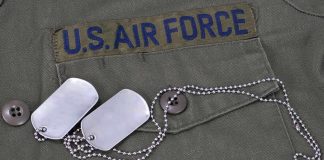 Close-up of a U.S. Air Force uniform with dog tags