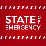 STATE OF EMERGENCY in bold white text on red background.