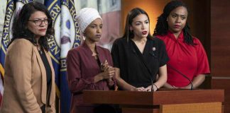 Celebrity Blast Ignites Tlaib Firestorm Four women politicians speaking at a press conference