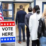 ICE At Polls – Voter Panic Looms Voters standing in line at a polling place entrance