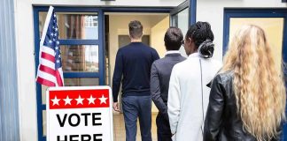 ICE At Polls – Voter Panic Looms Voters standing in line at a polling place entrance