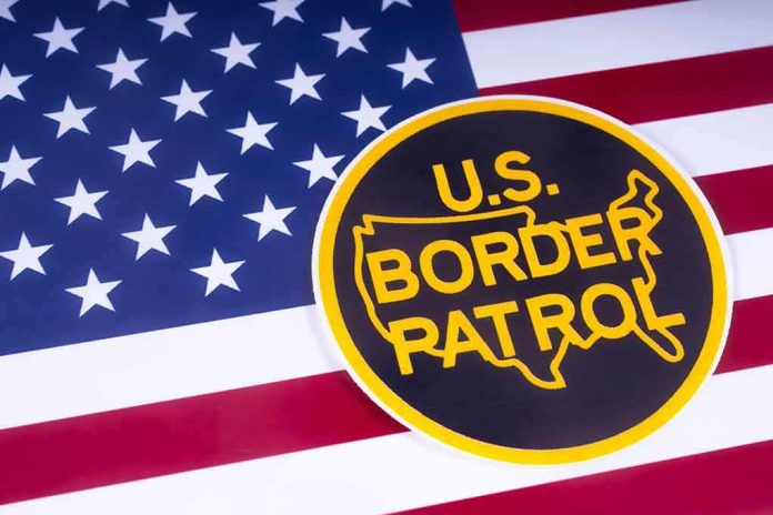 U.S. Border Patrol emblem on American flag