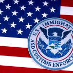 ICE Partners With Iran Amid War U.S. immigration and customs enforcement seal on American flag