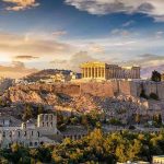 Acropolis of Athens at sunset.