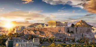 Acropolis of Athens at sunset.