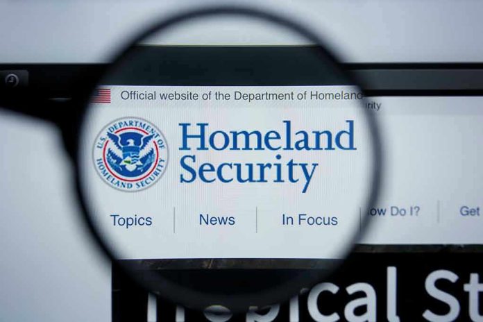 1454623841 Magnifying glass showing Homeland Security website.