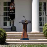 Governors DEMAND Senators Proof Of Life! Podium with presidential seal in a garden colonnade