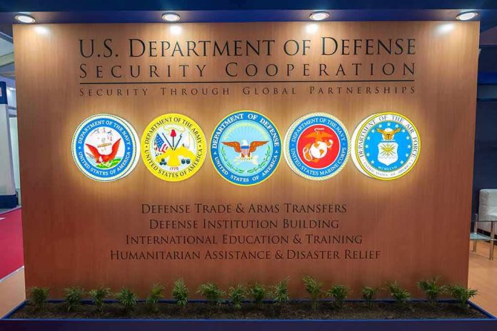 shutterstock_1283770690 U.S. Department of Defense display wall with service seals