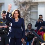 Red-State Dems to Harris: Stay Away woman in navy suit waving at outdoor event