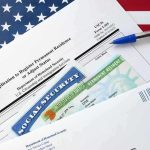 Judge SHAMES Adopted Kid With Bizarre Ruling immigration forms with green card and social security card on US flag background