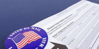 I Voted by Mail sticker on absentee ballot application form