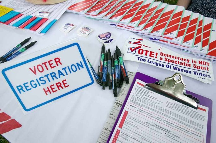 shutterstock_177445370-1 Voter registration table with forms, pens, and informational materials